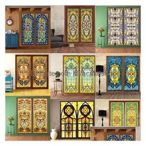 Pegatinas de ventana Tamaño personalizado Estilo europeo Fim Película de vidrieras electrostáticas Frosted Church Home Doors Foil 40X80Cm Y200416 Drop Dhfpe