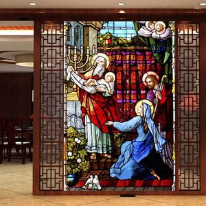 Autocollants de fenêtre Film de vitrail de taille personnalisée Jésus Vierge Marie Décor Home Decon Fulted Foil Door Church Affiche