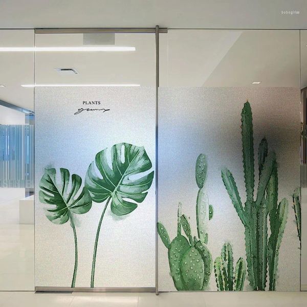 Pegatinas de ventana Tamaño personalizado Película de adhesamiento estático Estilo de planta verde Protección decorativa de privacidad pegatina de vidrio esmerilado para cabina de puertas