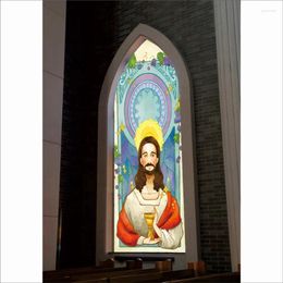 Raamstickers op maat gemaakte grootte gebrandschilderd glasfilms Statisch vastklampen Jezus virsin mary kerk tekening waterdichte garderobe decoratie 50 cmx100 cm