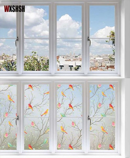 Pegatinas de ventana Patrón de pájaros lindos Pegatina de privacidad Película de vidrio adhesiva Decoración esmerilada adhesiva estática para el hogar y la comodidad