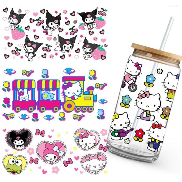 Autocollants de fenêtre mignon Kawaii Kitty chat rose 16oz tasse UV DTF Wrap autocollants de transfert auto-adhésifs impression personnalisée