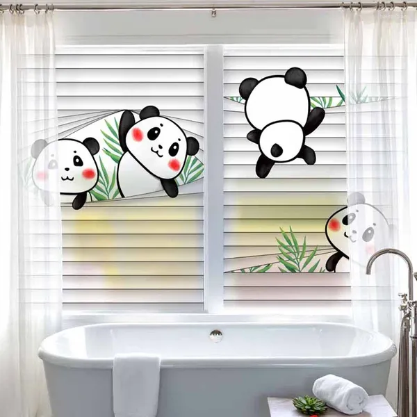 Autocollants de fenêtre mignons panda mate en verre autocollant occlusion de salle de bain maison de salle de bain cuisine chambre d'enfants