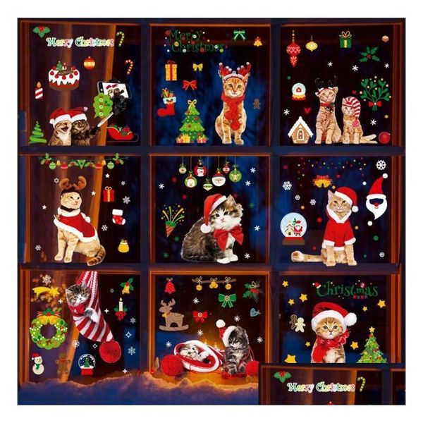 Pegatinas de ventana Lindo Santa Claus Vidrio Marco Decoración navideña Obturador de Navidad Etiqueta Escena Arreglo Suministros para fiestas Drop D Dhha6