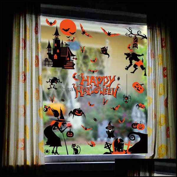 Pegatinas decorativas para ventanas, decoración del hogar, jardín, nuevas decoraciones de Halloween, borde cruzado, tamaño pequeño, Halloween, Dfk