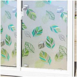 Pegatinas de ventana decorativas, película esmerilada sin pegamento, manchada, impermeable, estática, pegatina de lámina de vidrio, hoja verde PVC322z