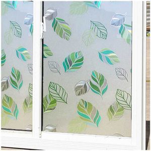 Window Stickers Decoratieve No-Lijm Frosted Film Bevlekte Waterdichte Statische Cling Glas Folie Sticker Groen Blad PVC