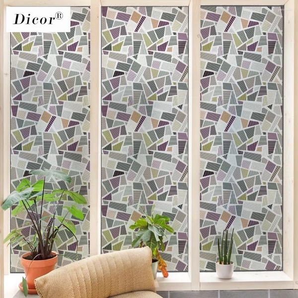 Autocollants de fenêtre dicor authentique BLT2819 Film décoratif Porte géométrique Cling Grosted Tache-vitrail Patern Pintivacy Windoe Shade