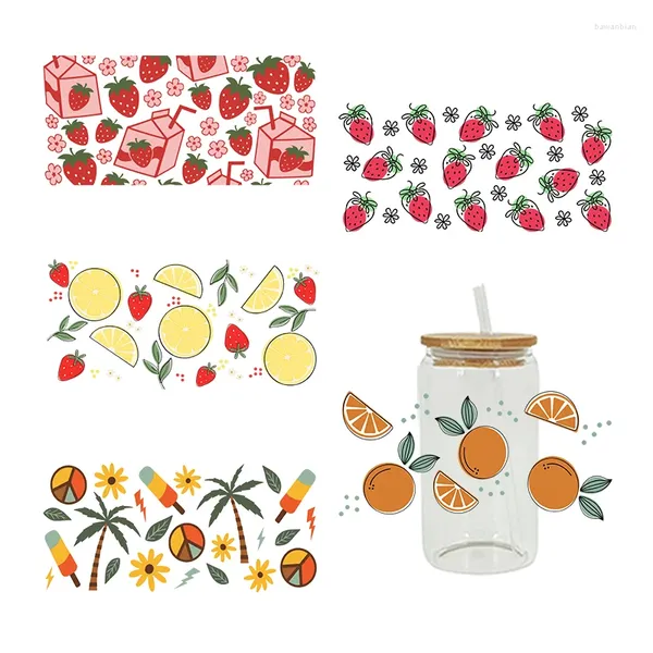 Autocollants de fenêtre DTF SUblimation Oranges Strawberries FrUi Prints pour les verres Libbey de 16oz peut envelopper les bouteilles en tasse de bricolage D3760