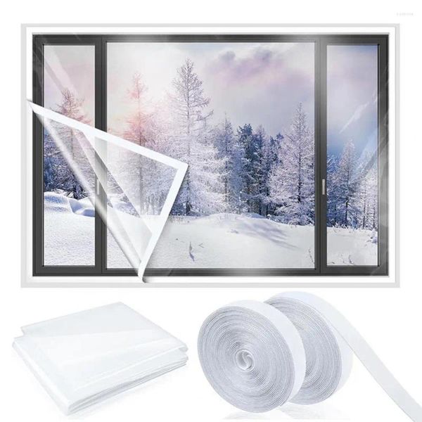 Stickers de fenêtre Couvre d'isolation réutilisable résistante à la poussière avec sangles adhésives pour l'hivernage imperméable thermique