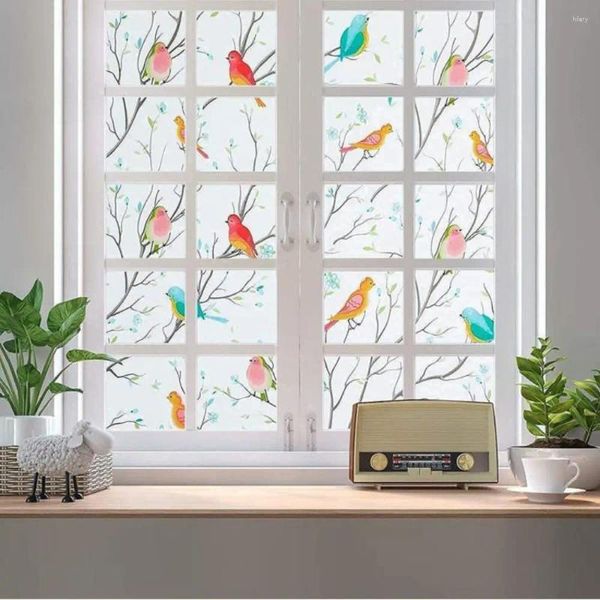 Pegatizas de ventana Fácil limpieza de protección solar transparente Película de privacidad opaca Pegatina de vidrio Pintado de color de color pintado de pájaros