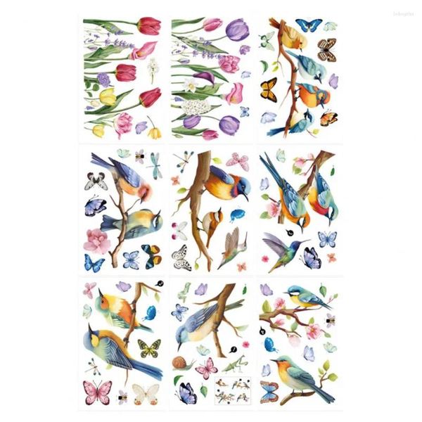 Pegatinas de ventana, adhesivos electrostáticos, conjunto de primavera colorido con flores, pájaros, mariposas, decoración de Pvc impermeable para vidrio