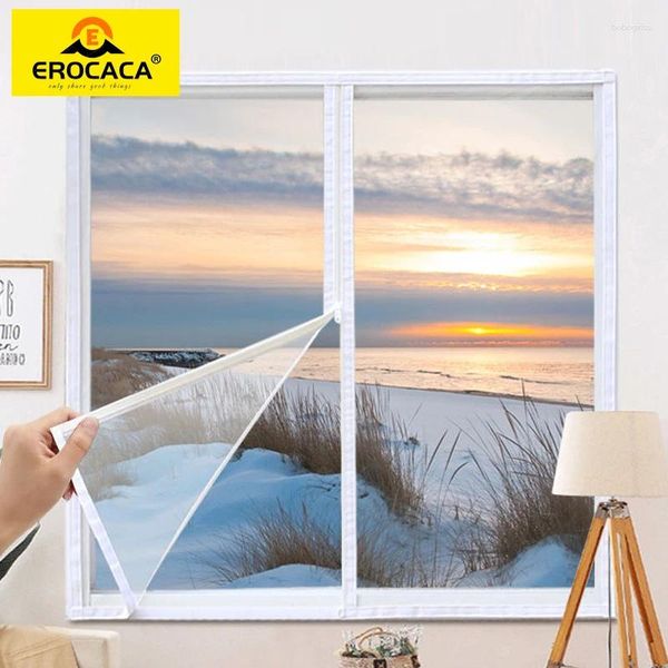 Autocollants de fenêtre EROCACA Écran d'isolation à glissière Film EVA Transparent Doux pour chaud en hiver et été frais