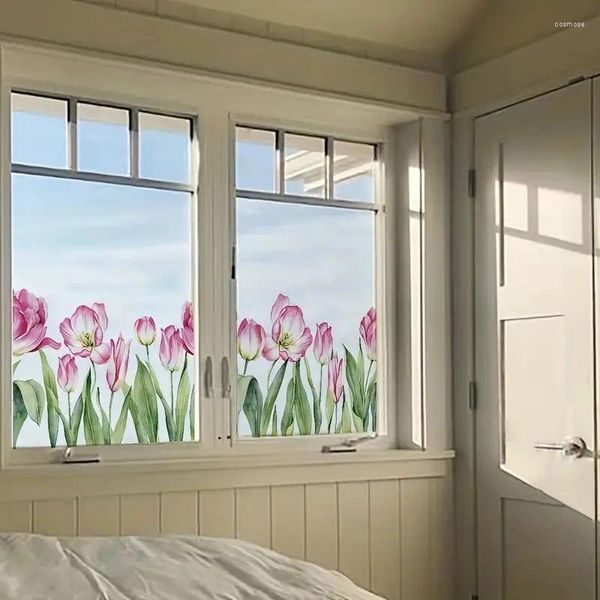 Autocollants de fenêtre Floral Film statique imprimé Style pastoral Blossom Glass Sticker Cling Decal Bedroom Living Room Decor Mural