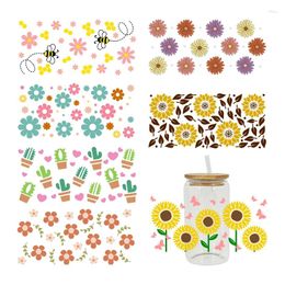 Autocollants de fenêtre Fleurs Tournesol 3D UV DTF Libbey Cup Wrap Fer sur transfert pour verre 16oz D2603