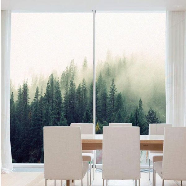 Pegatinas de ventana con patrón de bosque, película de privacidad para ventanas, sin pegamento, estática, esmerilada para el hogar