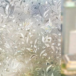 Stickers de fenêtre Film de confidentialité en papier givré Tacherie de verre 3D Tulip non adhésif Statique Cling pour la salle de bain à la maison