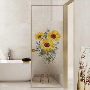 Raamstickers Frosted Privacybescherming Film Aquarel Zonnebloem Gebrandschilderd Glas Sticker Woonkamer