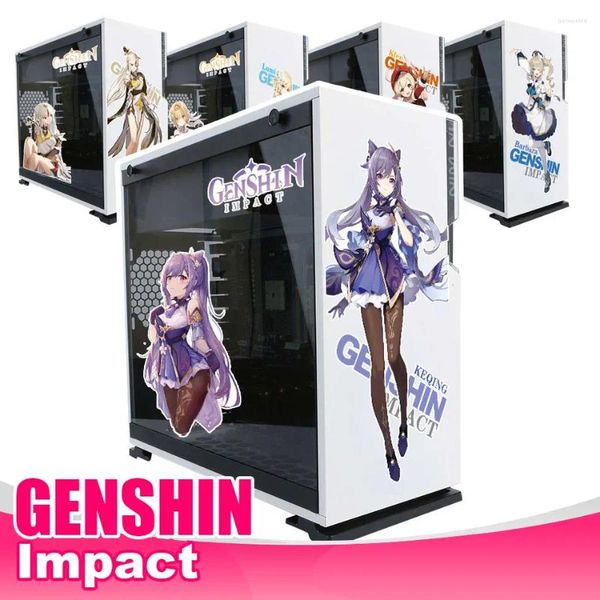 Autocollants de fenêtre Genshin Impact pour PC Case Game Personnages Decques de décoration de dessins animés ATX Gaming Computer Châssis Imperpose