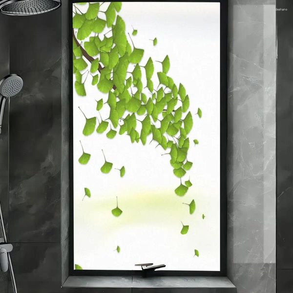 Stickers de fenêtre Verre d'intimité Film de glaçage Ginkgo Leaf motif de porte Tint PVC Anti UV CLUD STATIQUE STATIQUE-GLE