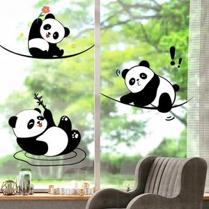 Autocollants de fenêtre Autocollant en verre électrostatique Panda Panda Cartoon Paper décoratif mignon PVC Mur plat