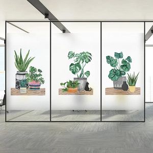 Vensterstickers groene cactus potten met lijmvrije elektrostatische glasfilmgarderobe glijdendeur balkon badkamer matig