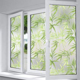 Stickers de fenêtre Green Garden Bamboo Feuilles de film électrostatique givré salon de salle de bain balcon coulissant