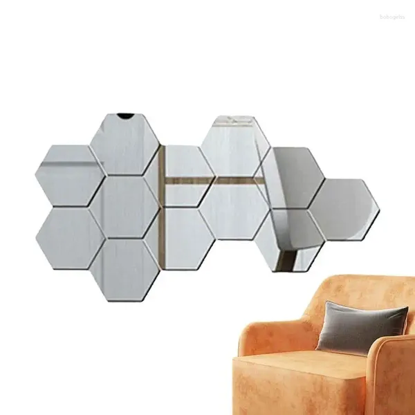 Autocollants de fenêtre hexagone acrylique miroir mur décalcomanies bricolage autocollant ensemble de 12 salon chambre TV fond