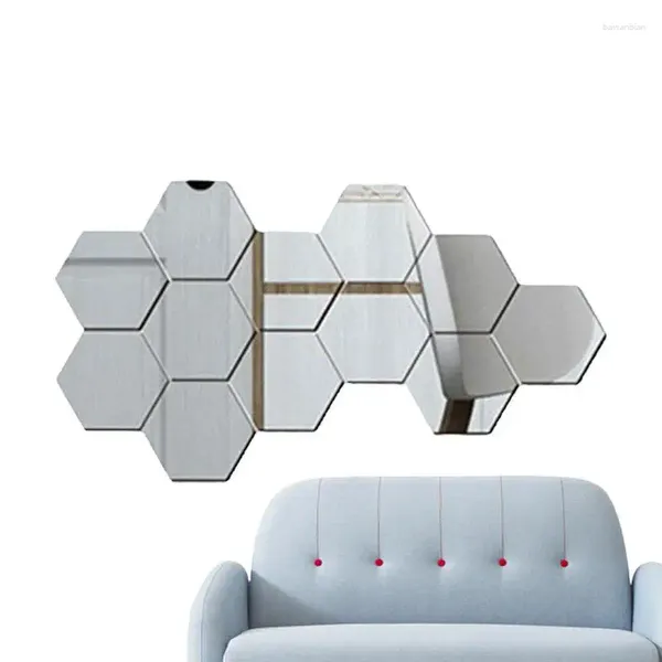 Autocollants de fenêtre hexagone miroir décalcomanies Art bricolage maison autocollant mural 12 pièces salon chambre TV fond décalcomanie décoration