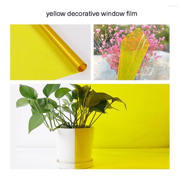 Autocollants de fenêtre hohofilm 152cmx50cm de film décoratif jaune House Building Building Glass Sticker With Glue Home Tint Pet Decor