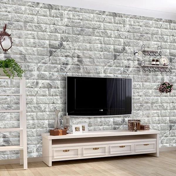 Pegatinas de ventana decoración del hogar 3D PVC papel de pared de grano de madera papel tapiz de rayas de piedra de ladrillo pegatina de efecto rústico europeo