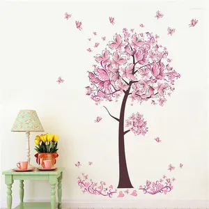 Raamstickers huis roze kleur viooltje boom muur sticker slaapkamer woonkamer achtergrond waterdichte decoratiepapier