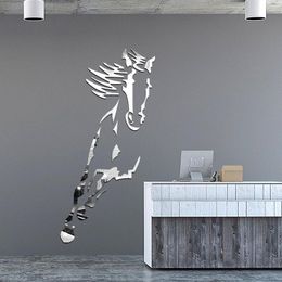 Raamstickers paarden acryl muurkamer decoratie restaurant spiegel lijm 3d paard huis zilver