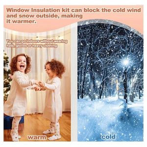 Film isolant autocollant pour fenêtre, Kit réutilisable avec sangles adhésives pour un hivernage imperméable et chaud