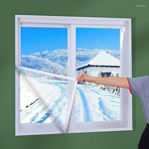 Pegatizas de ventana Película de aislamiento Invierno Interior a prueba de viento Autoadhesivo cálido para que ahorra energía cristal transparente de vidrio suave alquilado