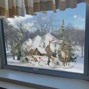 Autocollants de fenêtre Kizcozy paysage forestier s'accroche décorations d'hiver décalcomanies de noël pour la décoration en verre de la maison et du jardin