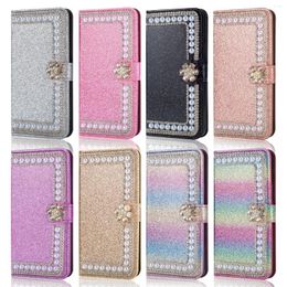 Autocollants de fenêtre étui portefeuille de luxe à paillettes pour Huawei P40 P30 P20 Lite Pro Y6P Y6 Mate 20 Honor 10 2024 couverture en cuir à rabat en diamant