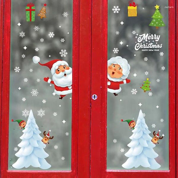Autocollants de fenêtre joyeux Noël autocollant Santa Snowman Elk Snowflake statique en verre sticker peint peint