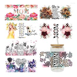 Autocollants de fenêtre Mom Mama Mather's Day Sticker UV DTF tasse enveloppe Iron sur le transfert pour le verre peut envelopper 16oz Libbey D2727