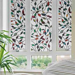 Pegatinas de ventana sin pegamento hojas de árbol de vidrio estático decoración de películas de vidrio manchado decal de privacidad de baño 90 200 cm