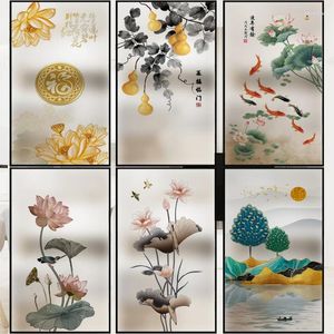 Stickers de fenêtre Film d'intimité Film chinois Style Lotus Glass Sticker Blocking Anti-UV Static Cling for Home Decoration