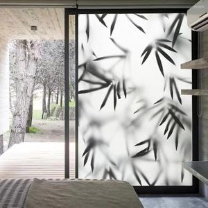 Autocollants de fenêtre Film de confidentialité Encre Feuilles de bambou Motif Verre anti-UV givré Porte adhésive statique sans colle