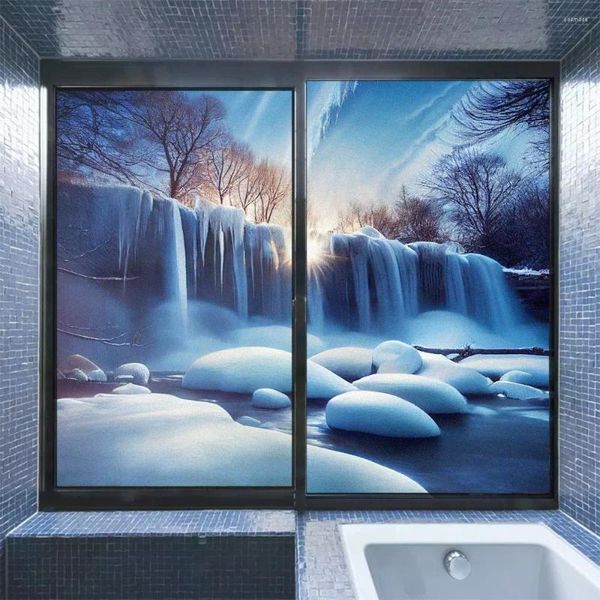 Autocollants de fenêtre, Film de confidentialité, motif de paysage de neige, PVC givré, Protection Anti-UV, verre statique pour porte de salle de bain à domicile