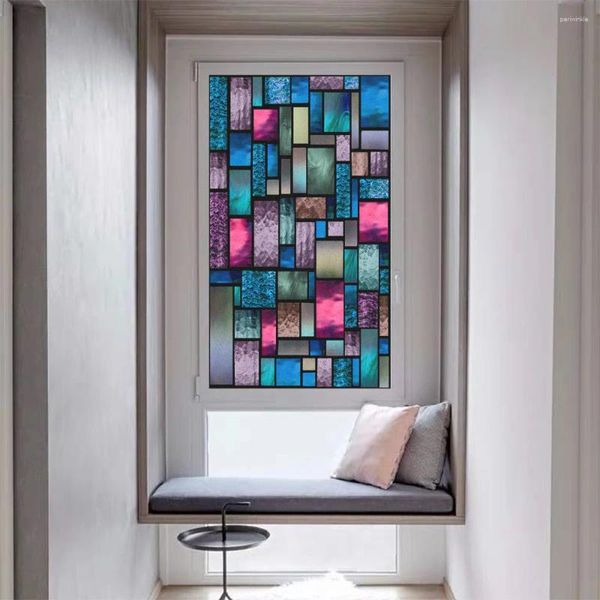 Pegatizas de ventana Ventanas de privacidad Color Patrón de celosía Puerta de vidrio esmerilado Bloqueo de sol decorativo estático sin pegamento estático
