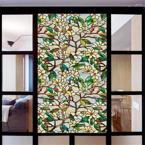 Raamstickers Privacy Windows Film Decoratief Bos Orchideeën Gebrandschilderd glas Geen lijm Statisch hechtende matte tint