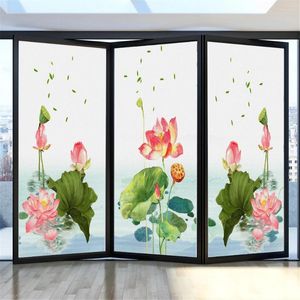 Stickers de fenêtre Intimité Ventres films décoratifs fleurs de lotus teintées de vitrail pas de colle statique Grosted