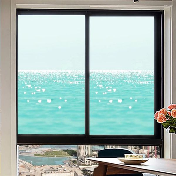 Autocollants de fenêtre Fentures d'intimité Film décoratif Blue Ocean Treated Verre pas de colle Static Cling Frosted 06