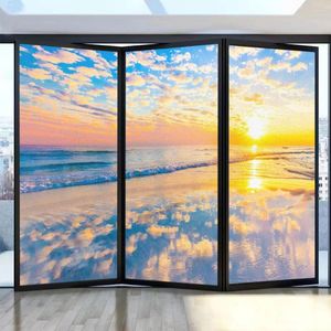 Raamstickers Privacy Windows Film Zonsondergang Zeezicht Patroon Matglazen deur Decoratieve zonwering Lijmvrij Statisch