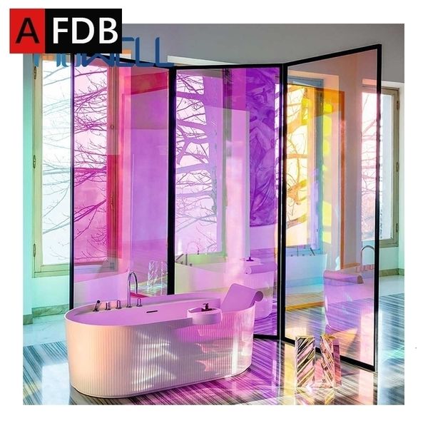 Autocollants de fenêtre Film dichroïque de couleur arc-en-ciel pour la décoration de la maison Films de verre imperméables auto-adhésifs Teinté transparent l230727