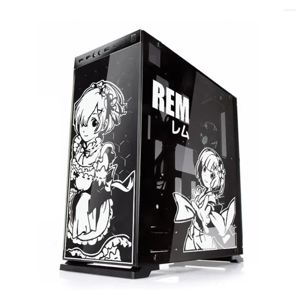 Autocollants de fenêtre Rem anime pc décortiqué mignons pour ATX Gaming Computer Châssis imperméable Easy Rovible Hollow Out Decal